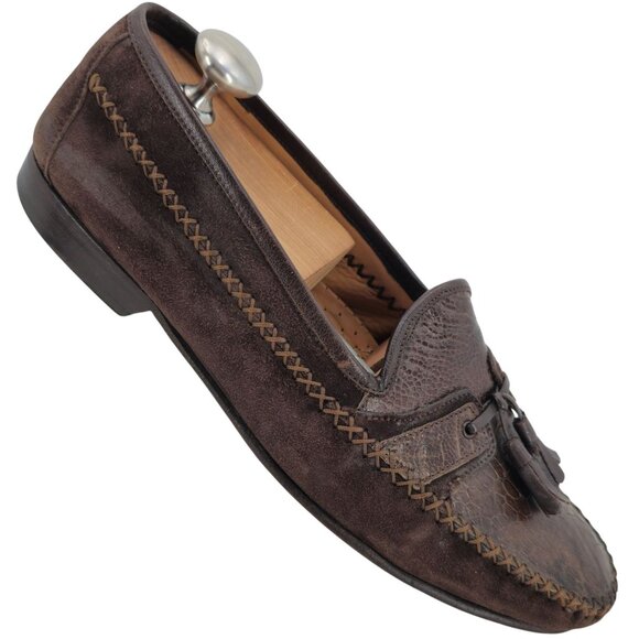 Vintage Mezlan Exotic Ostrich Suede Dress Shoes Mens 8.5M Tassel Slip-on Loafers - Picture 1 of 11